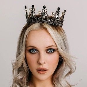 BLACK and Silver Crystal Rhinestone Metal Queen Crown Tiara Hair Accessory